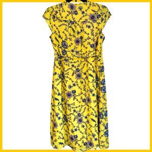 Banana Republic Yellow and Purple Chintz Patterned Wrap Around Dress in Size 4p